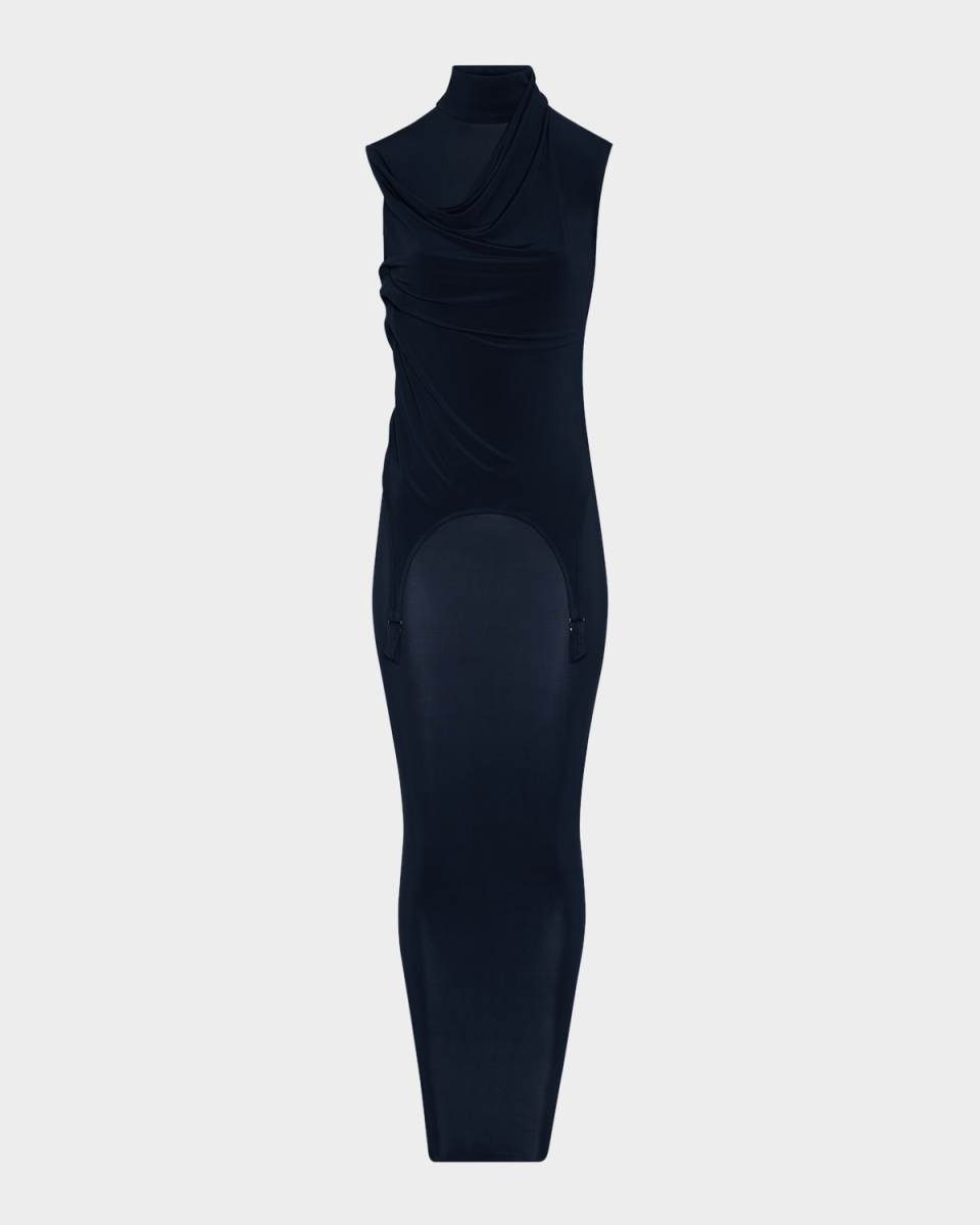 Harness Draped Jersey Sleevless Maxi Dress